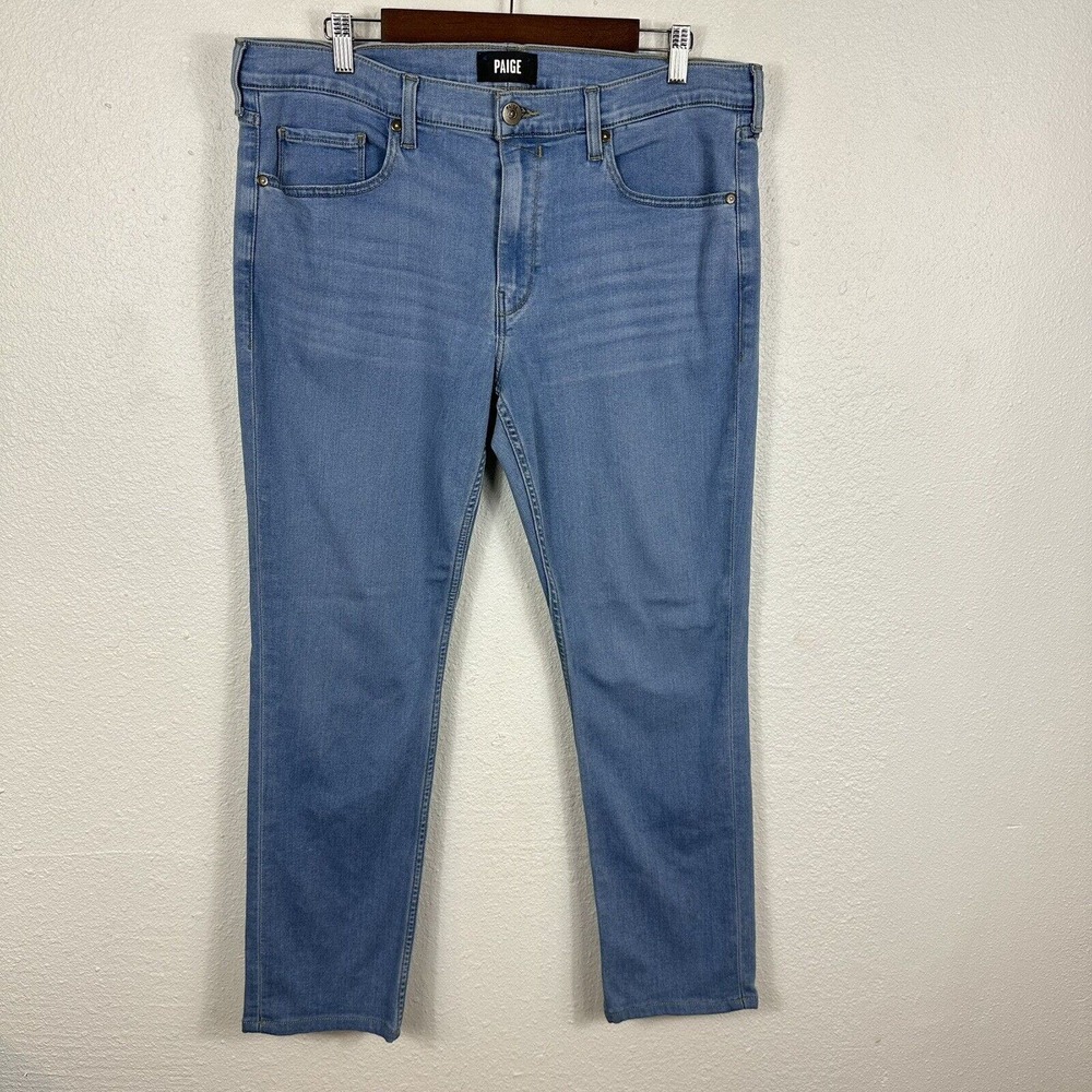 Paige Denim Jeans Mens 36 x 28 Blue Light Wash Stretch Rayon Lennox Straight Leg
